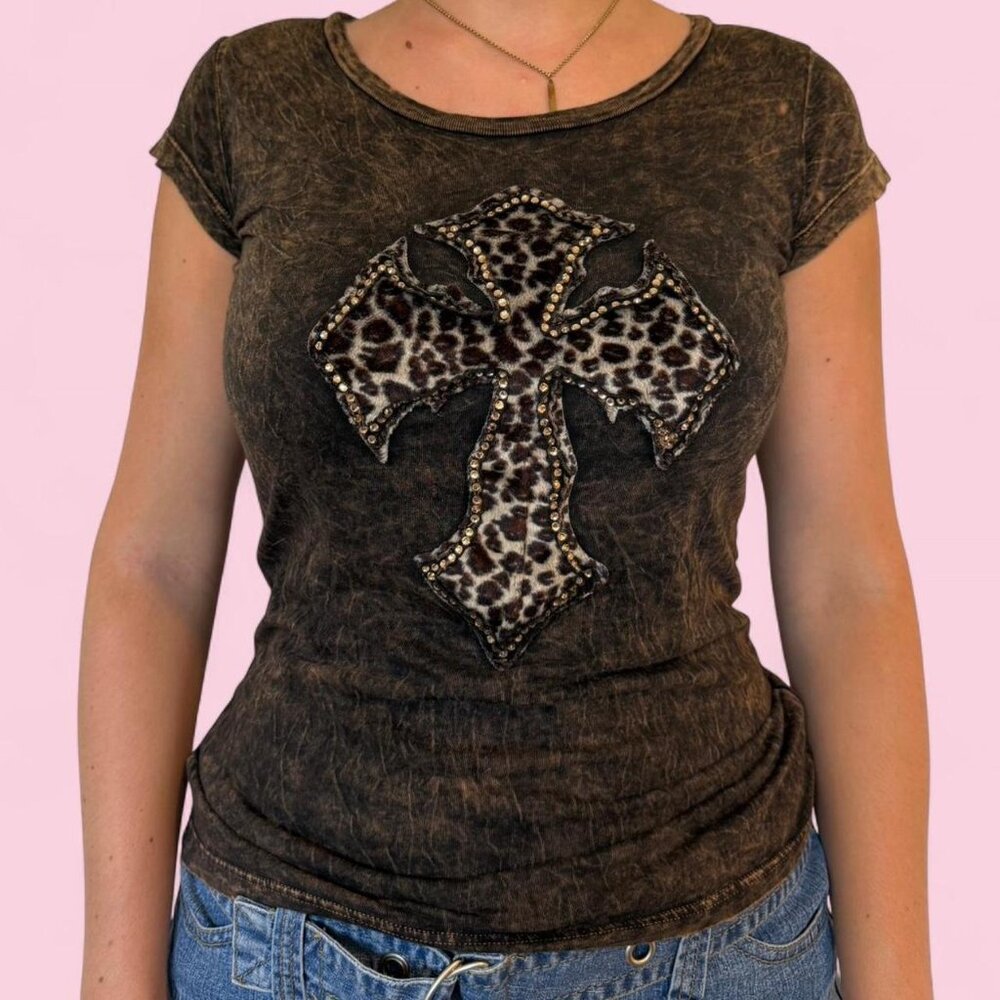 velvet stone brown acid wash graphic tee